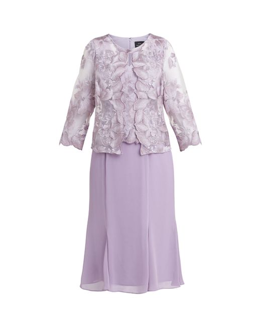 Gina Bacconi Purple Nadine Midi Length Mock Jacket Dress