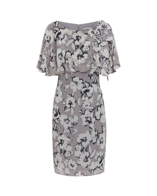 Gina Bacconi Gray Mahra Floral Chiffon Dress