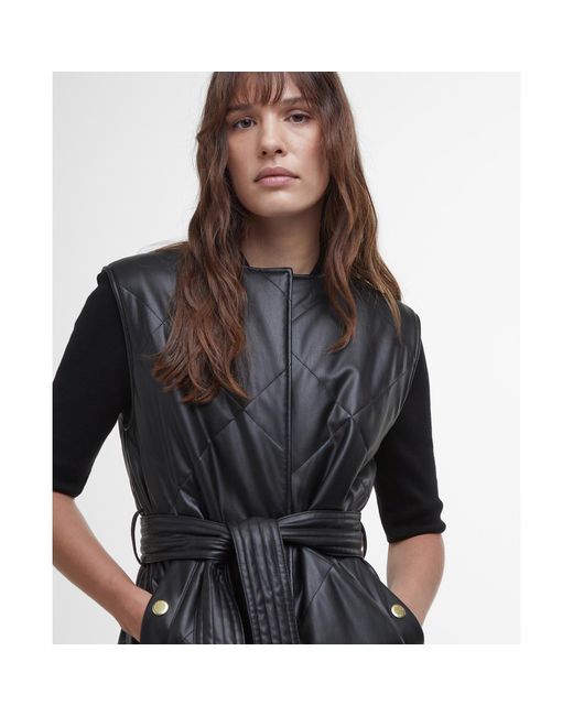 Barbour Black Rosa Faux Leather Quilted Belted Gilet