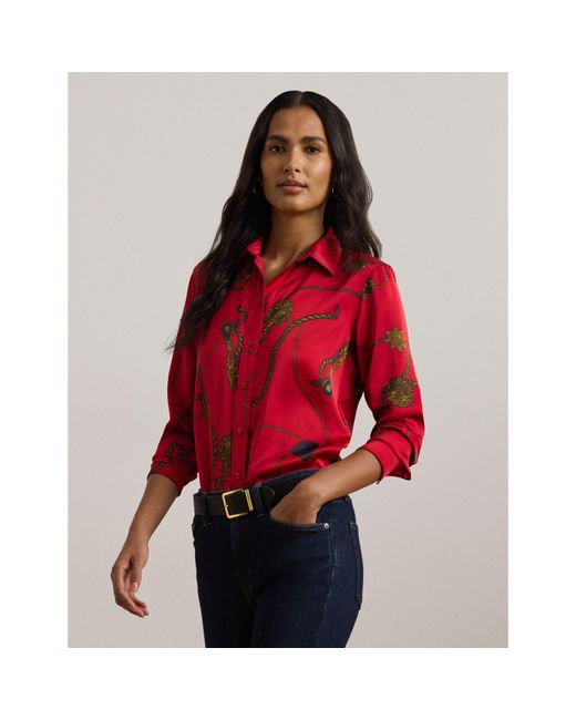 Ralph Lauren Red Classic Fit Print Charmeuse Shirt