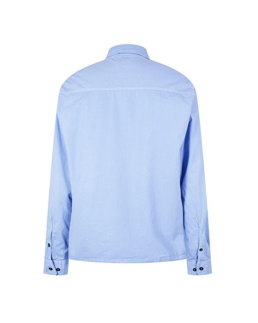 C P Company Blue Gabardine Lens Cotton Long Sleeve Overshirt for men