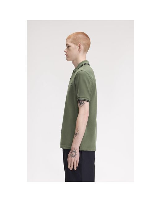 Fred Perry Green Short Sleeve Twin Tipped Polo Shirt for men