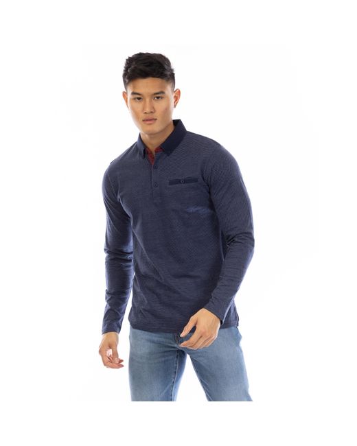 Peter Werth Blue W Ellstn Long Sleeve Polo Shirt for men