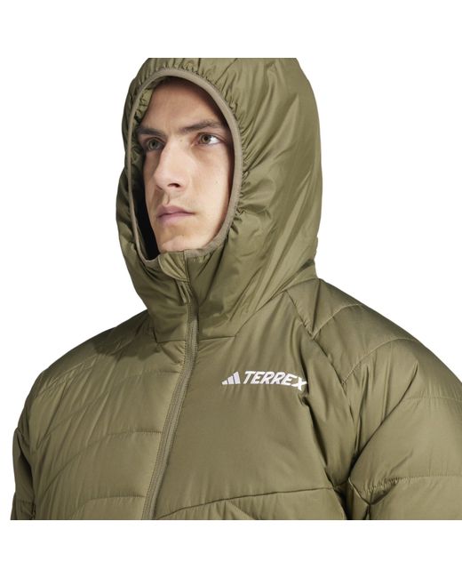 Adidas Green Hooded Adjustable Drawstring Zipped Pocket Solid Patterned Puffer Jacket for men