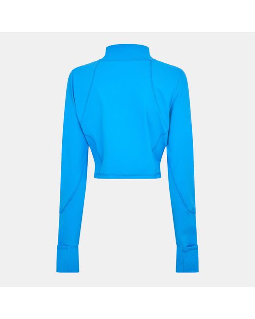 Usa Pro Blue Cropped Funnel Neck Long Sleeve Zip Performance Training Jacket