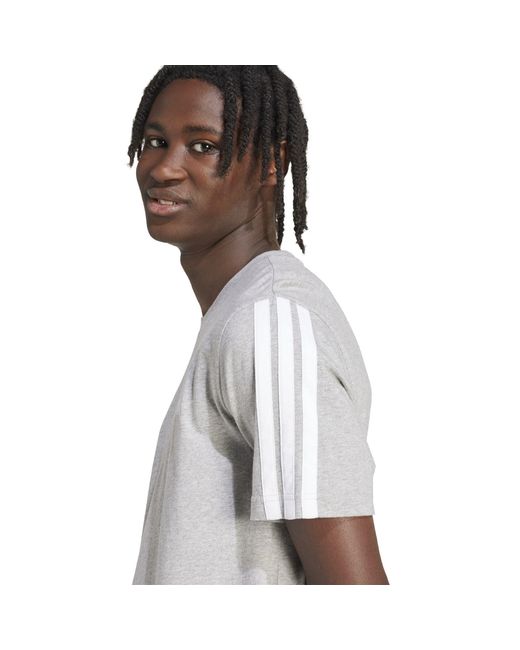 Adidas Gray Essentials 3-Stripes T-Shirt for men