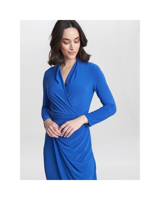 Gina Bacconi Blue Gloria Jersey Wrap Dress