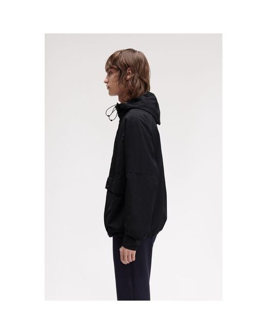 Fred Perry Black Cropped Ripstop Hooded Long Sleeve Parka for men