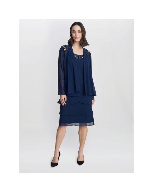 Gina Bacconi Blue Leigh Embellished Sequin Jacket Dress