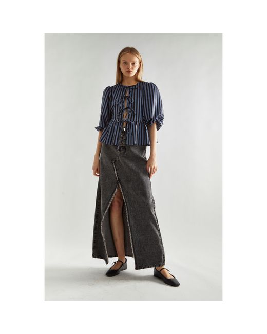 Glamorous Blue Stripe Tie-Front -Top
