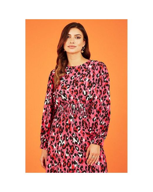 Mela London Red Animal Print Ruched Midi Wrap Dress