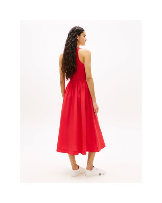 Tommy Hilfiger Red Slim Sleeveless Poplin Maxi Dress