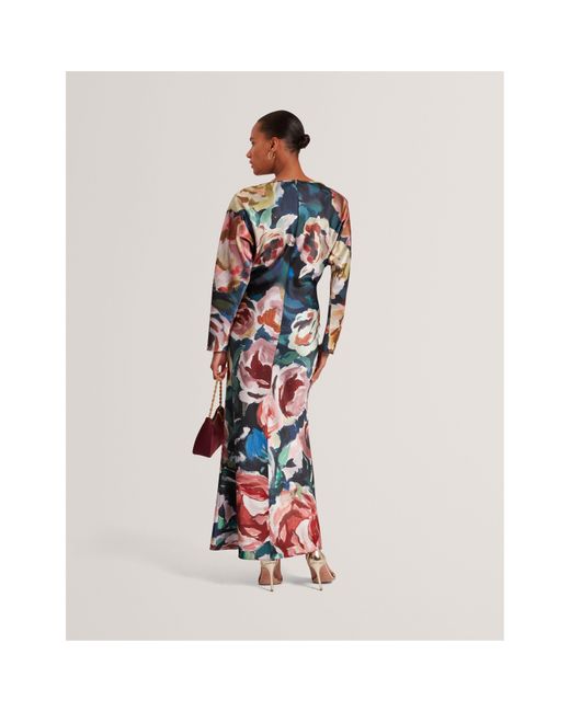 Ted Baker Blue Long-Sleeve Midi Tea Dress
