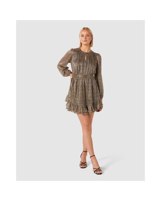 Forever New Natural Goldie Long Sleeve Plisse Mini Dress
