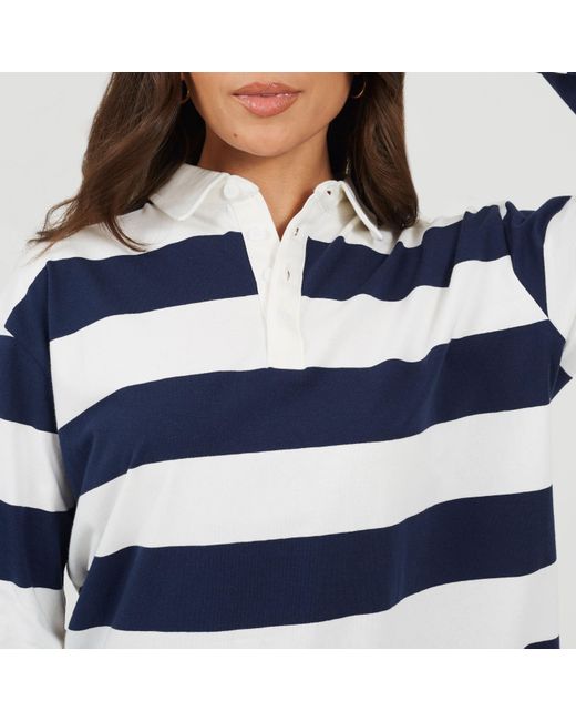 Brave Soul Blue Bs Rugby Style Long Sleeve Top With Stripe