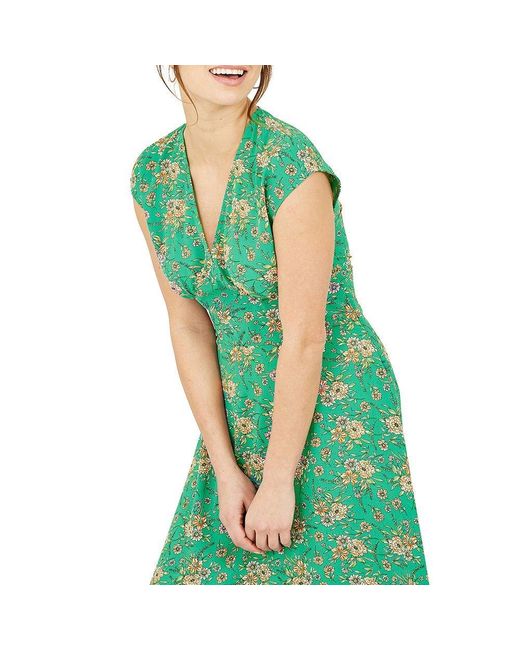 Yumi' Green Floral Waist Tie Wrap Dress