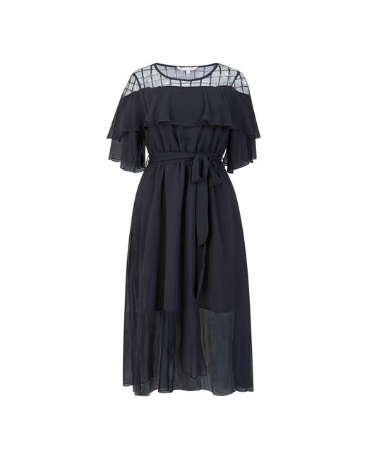 Yumi' Black Lace Frill Midi Dress