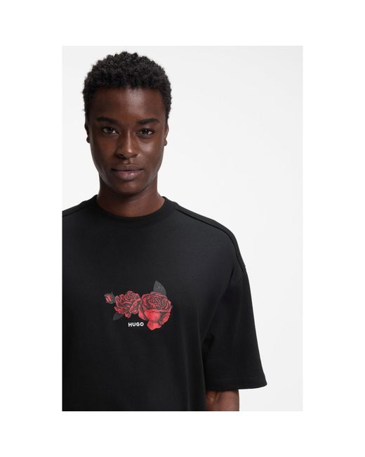 HUGO Black Domans Short Sleeve T-Shirt With Artwork Detail for men