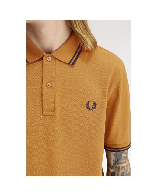 Fred Perry Brown Short Sleeve Twin Tipped Polo Shirt for men