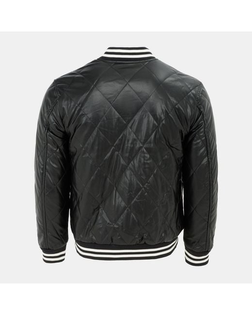 Firetrap Black Faux Leather Button Long Sleeve Quilted Jacket for men