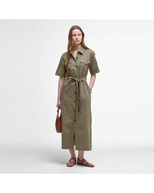 Barbour Green Nicole Belted Shirt Dress
