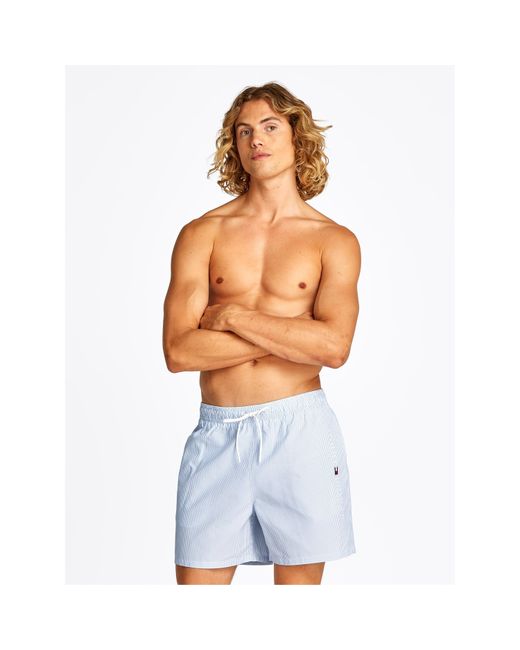 Tommy Hilfiger Blue Ithaca Stripe Medium Length Drawstring Swim Shorts for men