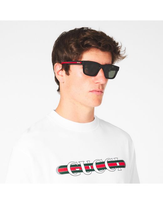 Gucci Gray Rectangular Frame Sunglasses for men