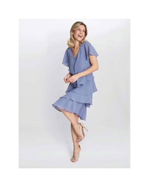 Gina Bacconi Blue Bella Georgette Tiered Dress