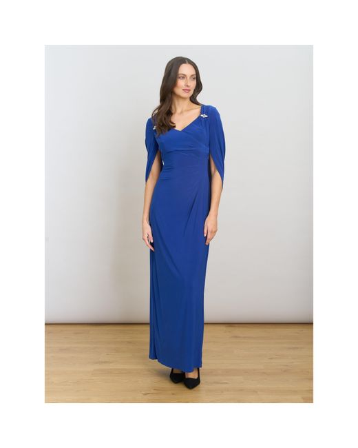 Gina Bacconi Blue Jenna Draped Back Shoulder Maxi Dress