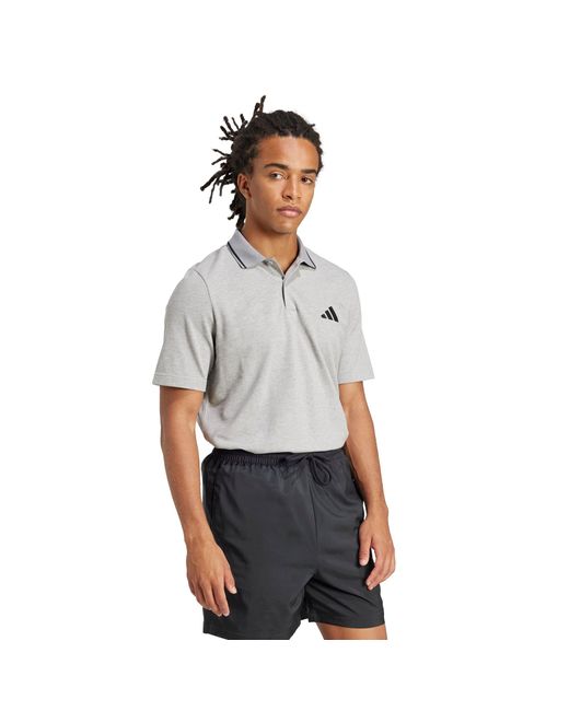 Adidas Gray Essentials Cotton 3-Stripes Polo Shirt for men