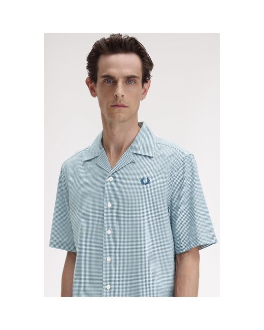Fred Perry Blue Gingham Short Sleeve Shirt for men