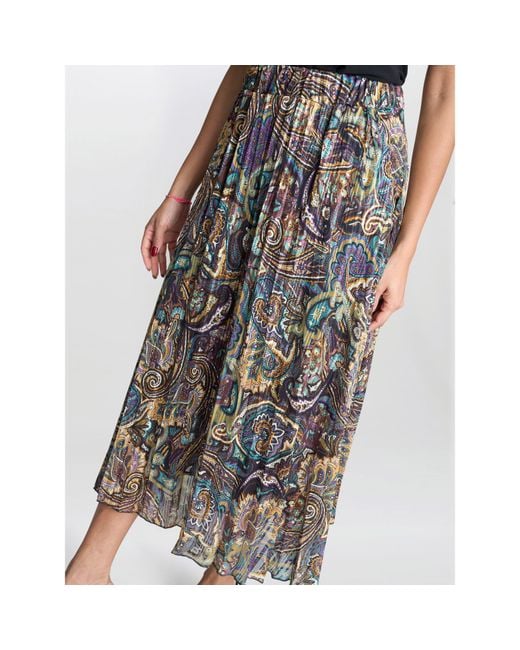 Gina Bacconi Gray Jacquard Pleated Skirt