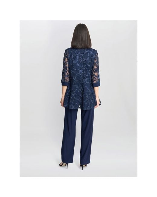 Gina Bacconi Blue Joelle Embroidere Two Piece Trouser Suit