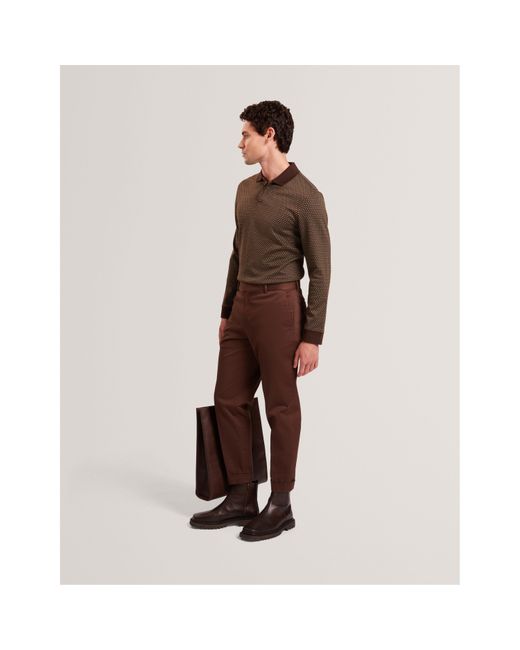 Ted Baker Green Jacquard Long Sleeve Polo Shirt for men