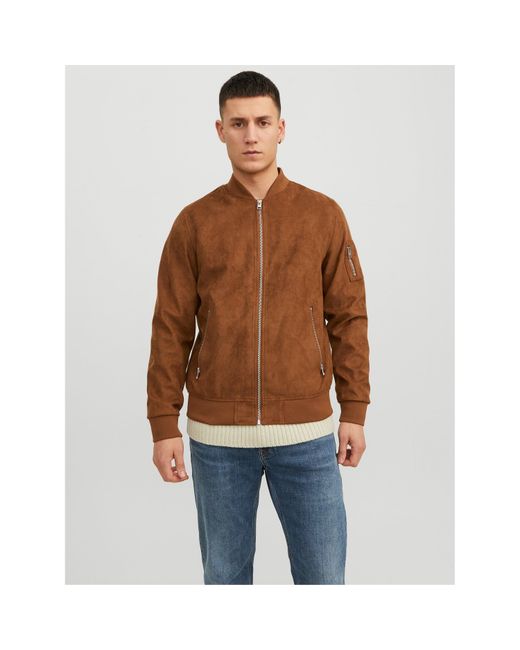 Jack & Jones Brown And Faux Suede Short Bomber Jacket for men