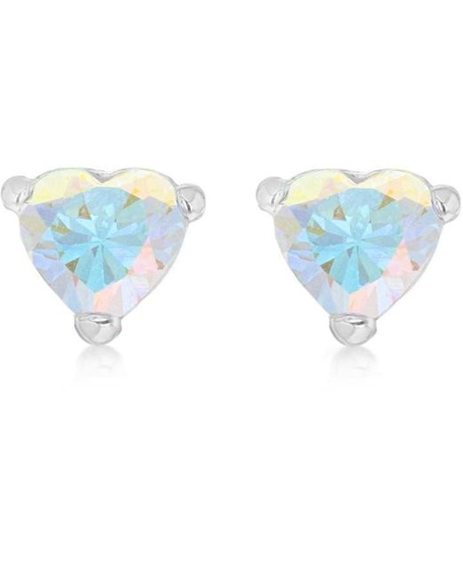 Be You Blue Sterling Cz Heart Studs
