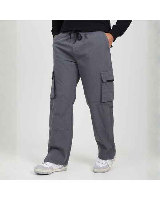 Brave Soul Gray Ripstop Cargo Trousers With Drawstring Waist for men