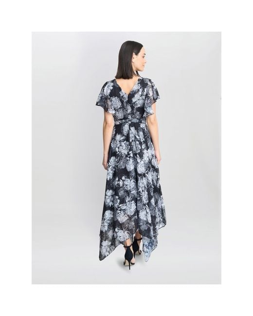 Gina Bacconi Blue Jude High-Low Floral Print Dress