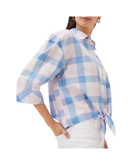Phase Eight Blue Della Checked Tie Front Blouse