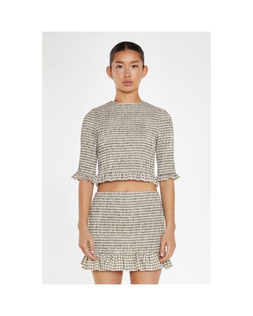 Glamorous White Check Shirred Mini-Skirt