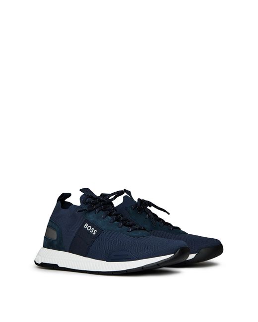 Boss Blue Titanium Runn Knit Trainers for men