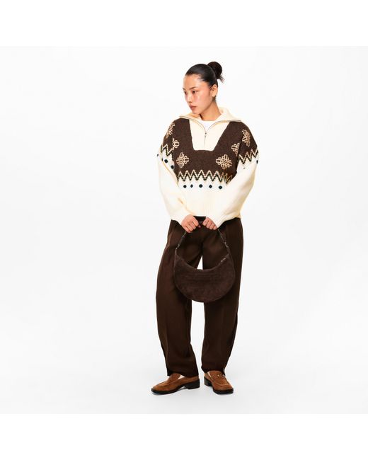 The Couture Club Brown Embroidered V-Neck Jumper