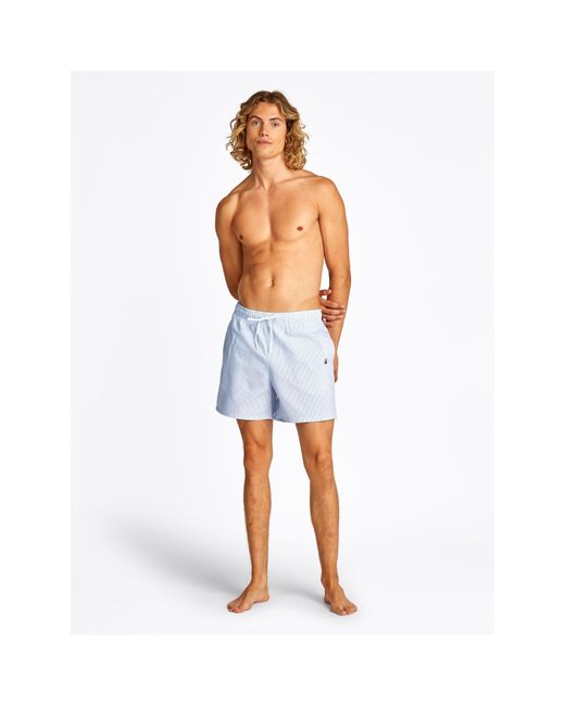 Tommy Hilfiger Blue Ithaca Stripe Medium Length Drawstring Swim Shorts for men