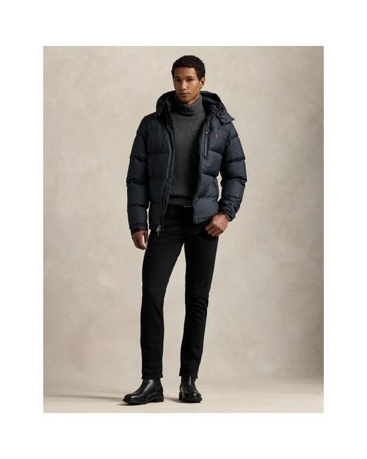 Ralph Lauren Black El Cap Water Resistant Duck Down Detachable Hood Short Puffer Jacket for men