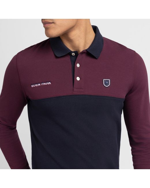 Eden Park Purple Light Colourblock Polo Shirt for men