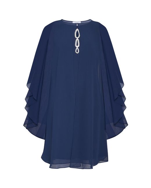 Gina Bacconi Blue Laura Chiffon Cape And Beaded Neck Dress