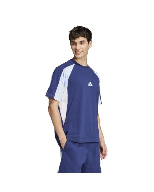 Adidas Blue Seasonal Essentials Colorblock T-Shirt for men