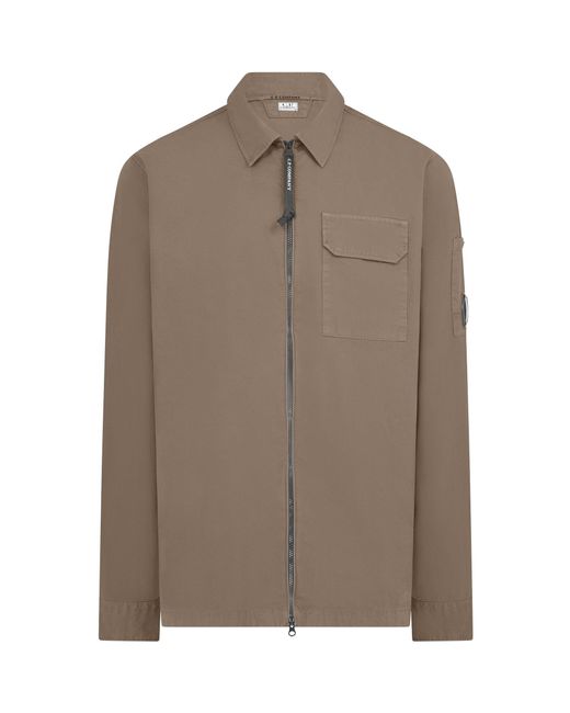 C P Company Brown Gabardine Lens Cotton Long Sleeve Overshirt for men