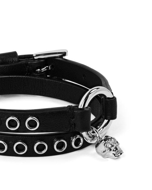 McQueen Black Leather Wrap Bracelet