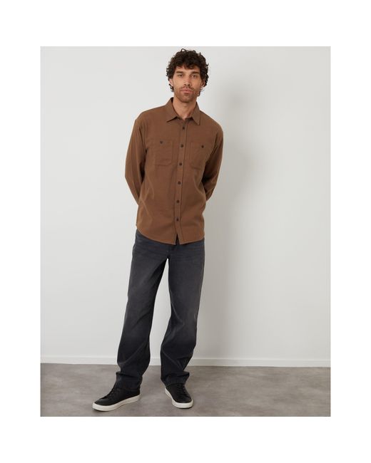 Threadbare Brown Tb Firfield Long Sleeve Patterned Shirt for men